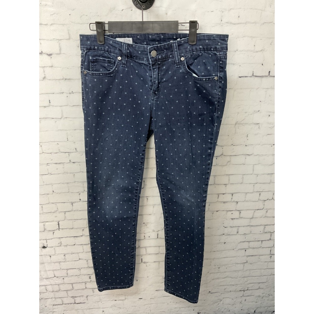 GAP 1969 Women Always Skinny Jean Blue Polka Dot Denim Stretch Pant 27W 4R T2